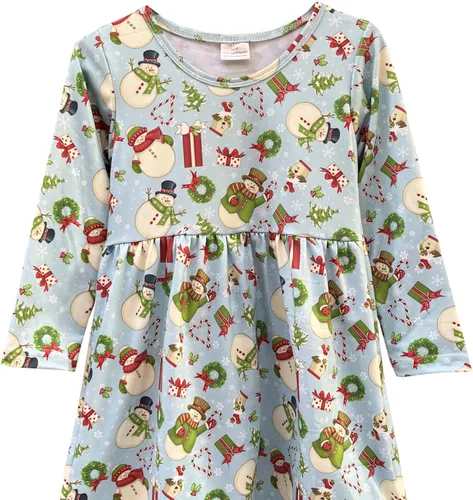 Vista 26 de Vestido de Navidad para niña pequeña, muñeco de nieve, árboles de Navidad, camión, a cuadros, reno, Papá Noel, vestido de invierno hasta la rodilla