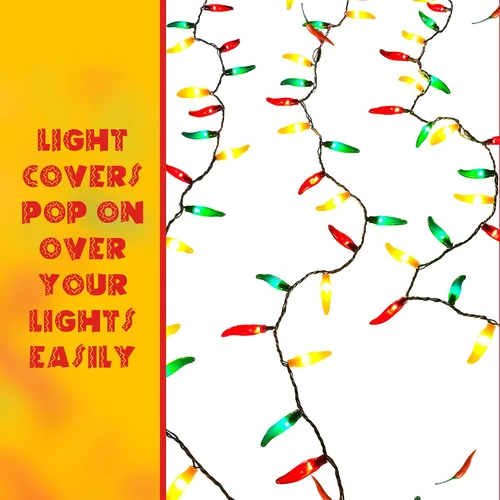 Vista 4 de LET'S FIESTA Cubiertas de luz de chile – 50 cubiertas de luz de chile de vinilo para cadena de luces LED – Cadena de luces multicolor