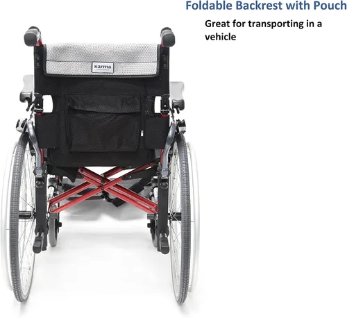 Vista 4 de Karman Healthcare S-305 Silla de ruedas ergonómica ultraligera de 29 libras con reposapiés extraíble y ruedas de liberación rápida, color rojo
