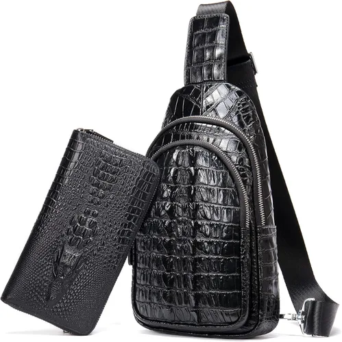 Vista 4 de Bolso de piel de cocodrilo bolso fresco del hombre bolsas una mochila del hombro para hombres y mujeres negro S
