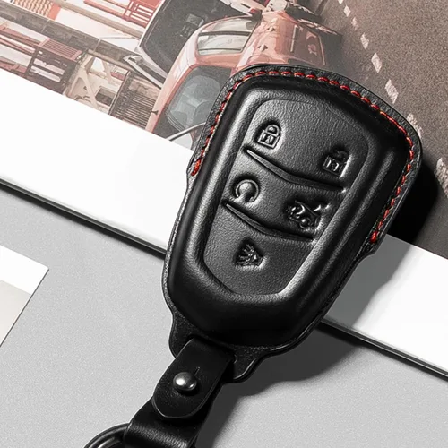 Vista 3 de Funda de cuero para llavero de Cadillac con funda protectora para llave de coche ATS CT6 CTS XTS XT4 XT5 XT6 accesorios