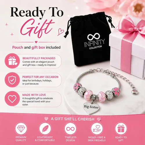 Vista 5 de Pulsera Big Sister - Joyería rosa para niñas