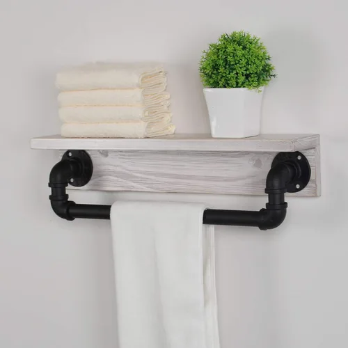 Vista 7 de MBQQ Estante de tubo industrial, estante de pared rústico con toallero, toalleros de granja de 20 pulgadas para baño, estantes flotantes montados