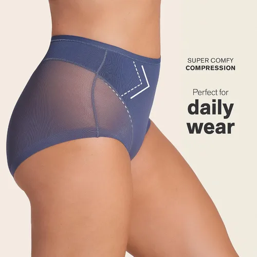 Vista 3 de Leonisa Bragas moldeadoras invisibles de cintura alta, ropa interior de control de abdomen para mujer 543- Azul