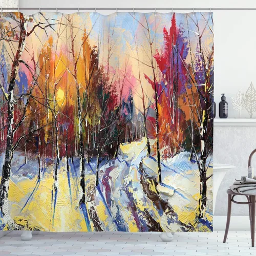 Vista 26 de Ambesonne Decor Collection, juego de cortina con ganchos para regadera