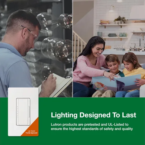 Vista 8 de Lutron - Interruptor de atenuación Maestro LED+ para bombillas LED regulables, halógenas e incandescentes, 150 W/unifolar o multiubicación, Biscuit