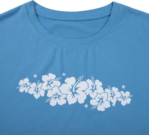 Vista 6 de Camisa de flores hawaianas para mujer, camiseta de gran tamaño con flores de hibisco, camiseta de playa, para vacaciones de verano, blusas sueltas