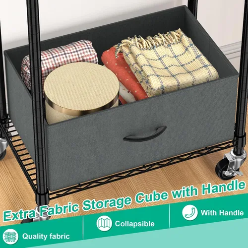 Vista 10 de Folews Perchero Rodante para Ropa, Perchero de Vestimenta de 3 Niveles para Colgar Ropa, Armario de Alambre Metálico con Barras de Cajón