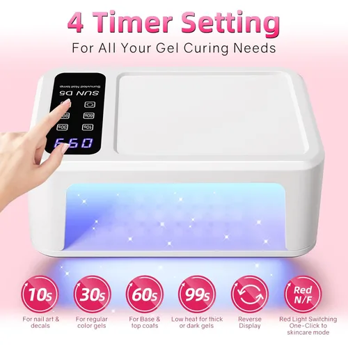 Vista 2 de Luz UV para uñas de gel, lámpara de uñas LED UV de 120 W con 140 cuentas, secador de uñas profesional de secado rápido, diseño de dos manos, cuidado
