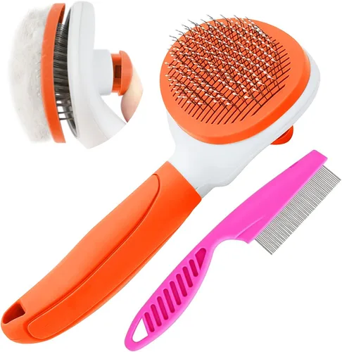 Vista 8 de Cepillo Deslizante de Autolimpieza, Cepillos para Gatos de Interior con Peine de Metal, Cepillos de Pelo para Perros y Gatos para Mudanza de Pelo
