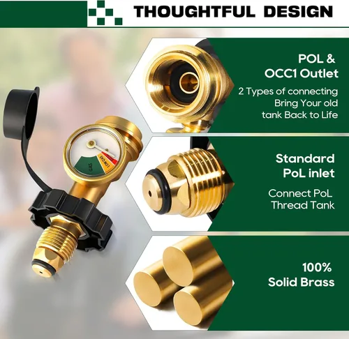Vista 6 de Adaptador de tanque de propano de 100 libras con calibre, calibre de propano para tanque de propano de 100 libras, adaptador de tanque de propano