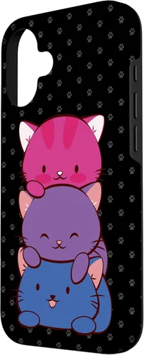 Vista 2 de Funda para iPhone 16 Bisexual Pride Kawaii Kitty Cat Stack Anime