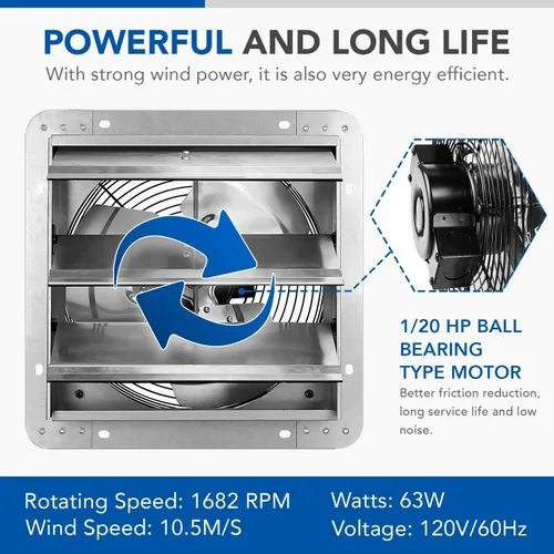 Vista 3 de Ventilador de escape de obturador de 12 pulgadas de alta velocidad de aluminio 1620RPM, 940 CFM
