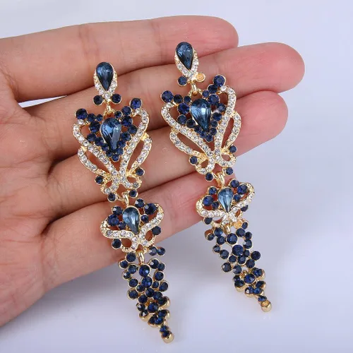 Vista 4 de EVER FAITH Aretes colgantes con nudo floral inspirado en Gastby de cristal austriaco para mujer color dorado Cristal