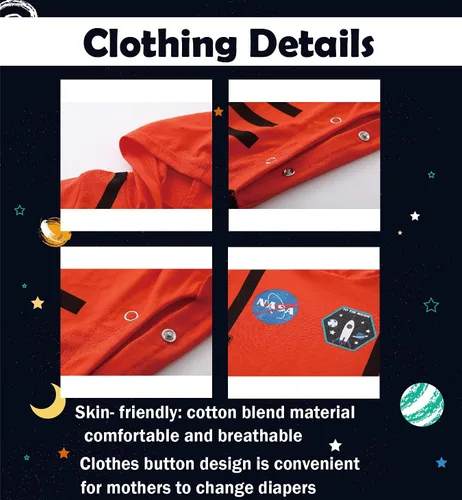 Vista 3 de Traje para bebé recién nacido, ropa de astronauta (naranja-largo, 3-6 meses)