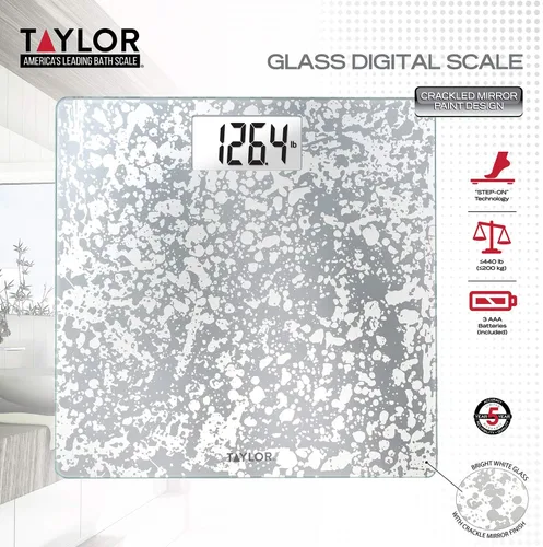 Vista 6 de Taylor Báscula digital de baño con diseño de vidrio agrietado, blanco, 5273273