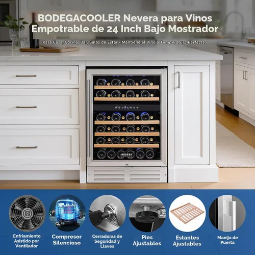 Vista 7 de BODEGA 24 Inch Wine Fridge, 46 Bottle, 41–72°F, Dual-Zone Temp Control.