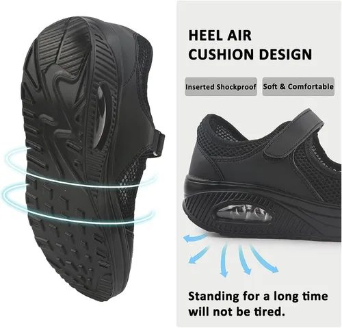Vista 3 de Zapatos de enfermería de trabajo para mujer, antideslizantes, ajustables y transpirables, para caminar, fitness, informal, enfermería, ortopédicos