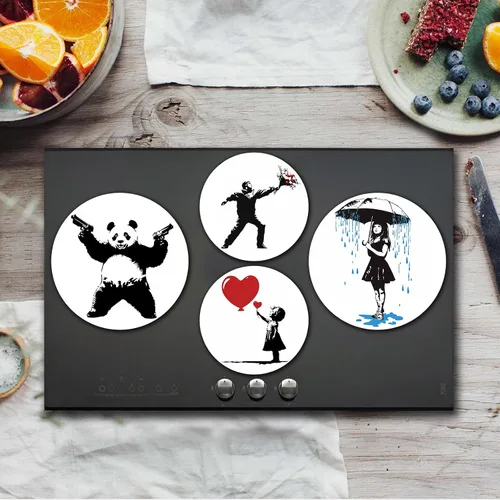 Vista 6 de Banksy Fundas para Quemadores de Estufa Eléctrica, Juego Divertido de 4 Redondos de 8 Pulgadas y 10 Pulgadas, Cubierta de Metal para Gas, Ojos