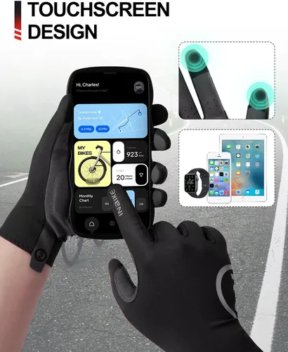 Vista 6 de INBIKE Guantes de bicicleta transpirables para hombres y mujeres, guantes de ciclismo con almohadilla de dedo completo, pantalla táctil, bicicleta