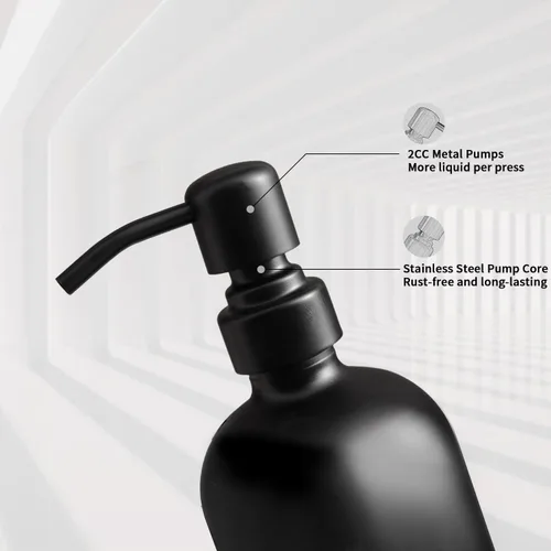 Vista 5 de Juego de dispensador de jabón negro mate Prus Waso, juego de dispensador de jabón de cocina con bomba de acero inoxidable negro, perfecto
