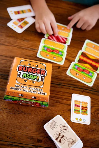 Vista 5 de Blue Orange Juego de cartas Games Burger ASAP! - Juego de cartas para familia o niños, juego de fiesta para 2 a 5 jugadores. Recomendado para edades