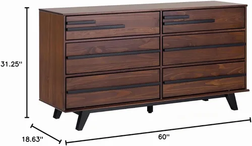 Vista 3 de Walker Edison Malhia Cómoda minimalista contemporánea de madera maciza con 6 cajones, 60 pulgadas, nogal