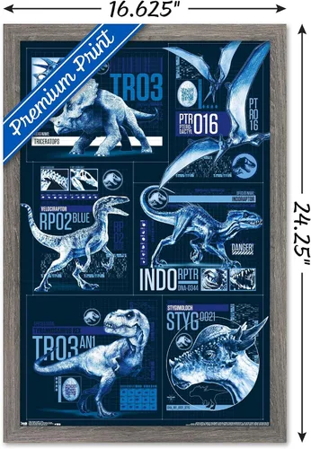 Vista 3 de Trends International Jurassic World: Fallen Kingdom - Póster de pared con cuadrícula, 14.725 x 22.375 pulgadas, versión enmarcada de madera