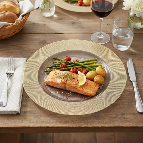 Vista 5 de Bajoplatos de plástico con borde dorado texturizado en cuerda - 13" (Paquete de 4) - Elegantes y duraderos para entretener, cenar y decorar