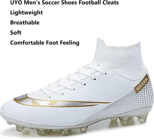 Vista 2 de UYO Men's Soccer Shoes Football Cleats Outdoor High-Tops Lace-Up Non-Slip Spikes AGFG Boots