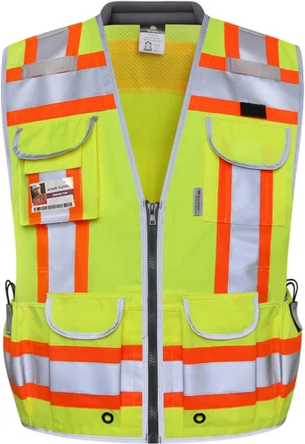 Vista 13 de Dib Safety Chaleco reflectante de malla negra, chaleco de alta visibilidad con bolsillos y cremallera, resistente, fabricado con cinta reflectante