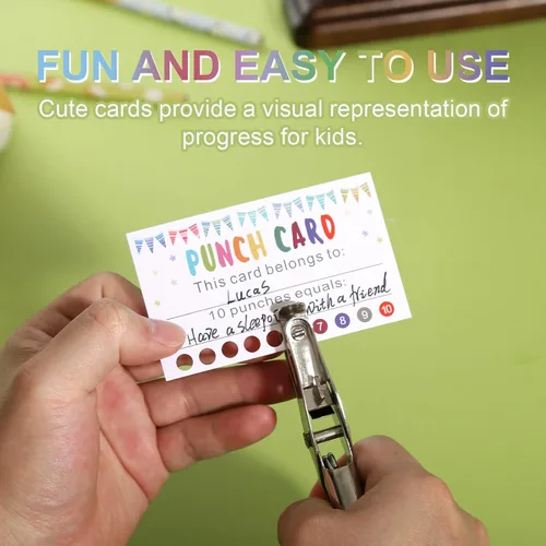 Vista 4 de Tarjetas de perforación, paquete de 200 tarjetas de recompensa con perforador, premio de incentivo de comportamiento para niños, tarjetas de lealtad