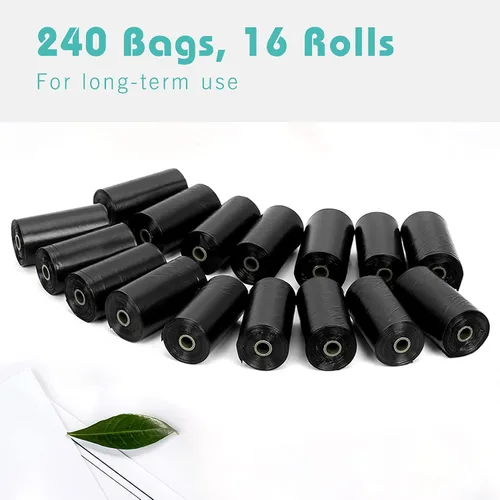Vista 7 de Bolsas para excrementos de perro, bolsas de basura de perro [extra gruesas] [a prueba de fugas] ecológicas 16 rollos, 240 bolsas negras