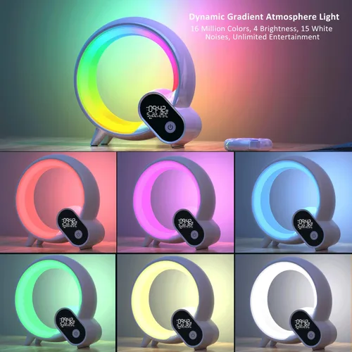 Vista 7 de Luz de despertador, reloj despertador inteligente para niños y bebés, máquina de sonido con 15 sonidos relajantes, altavoz Bluetooth, luz nocturna