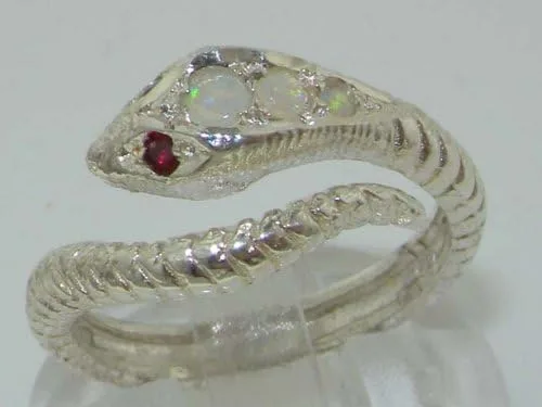 Vista 2 de Anillo de plata de ley 925 auténtico ópalo y rubí para mujer