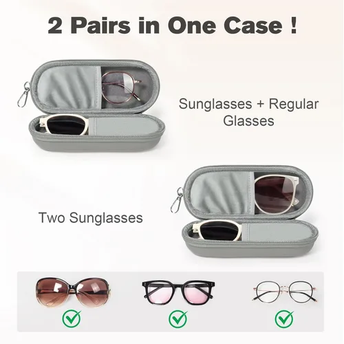 Vista 2 de Estuche doble para anteojos, organizador de lentes de sol con cierre de cremallera, caja de almacenamiento de gafas para hombres y mujeres de viaje
