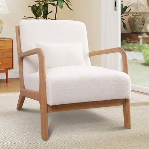 Vista 22 de ANJ ANJHOME Silla moderna de mediados de siglo, estilo Accent, con asiento de tela cómoda para sala de estar con estructura de madera maciza, sillón
