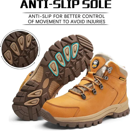 Vista 2 de BEOAPT Botas de senderismo de invierno para hombres y mujeres cálidas y resistentes al agua antideslizantes con forro suave color negro