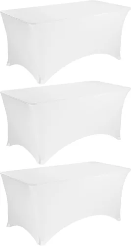 Vista 20 de Paquete de 2 manteles rectangulares de elastano de 6 pies, lavables, resistentes a las arrugas, para mesas plegables, bodas, fiestas, cumpleaños