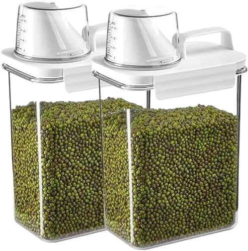 Vista 9 de 2 recipientes de almacenamiento dispensadores de arroz, cubo de arroz pequeño de 1.1 L con taza medidora y boquilla de vertido, recipiente hermético
