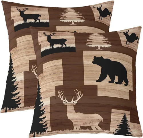 Vista 10 de Erosebridal Juego de 2 fundas de almohada rústicas con diseño de oso, de 16x16 pulgadas, fundas de almohada de cuadrícula de búfalo, fundas
