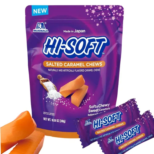 Vista 7 de HI-SOFT Caramelos masticables salados, 6 bolsas de pie, 3 onzas, caramelo masticable suave y salado para compartir golosinas, dulces a granel