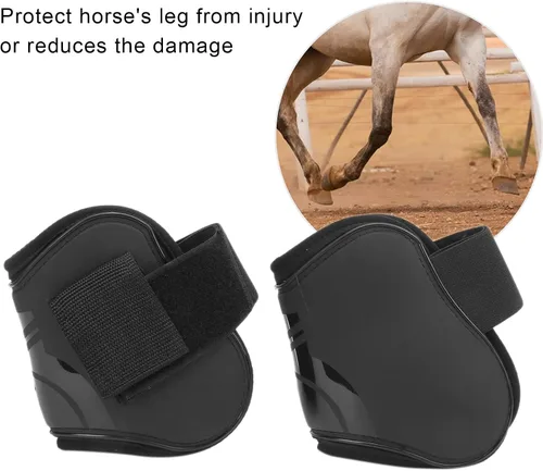 Vista 8 de Zerodis Botas de tendón de caballo, 4 unidades, botas protectoras de pezuña de caballo, ligeras, ajustables, botas de frente abierto, botas equinas