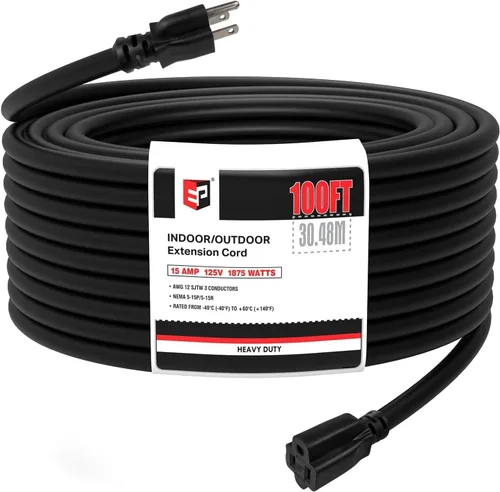 Vista 38 de EP 50 Ft Heavy Duty Outdoor Extension Cord, 12/3 SJTW Black 3-Prong Negro