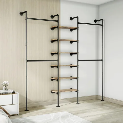 Vista 7 de HKaikzo Sistema de armario montado en la pared de 85 pulgadas de alto x 81 pulgadas de ancho, perchero industrial de tubería para armario con 6
