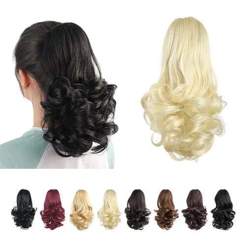 Vista 7 de Extensiones de cola de caballo de cabello rubio, extensiones de cola de caballo para mujer, pinza de extensiones de cabello rizado de 12 pulgadas