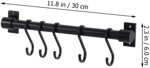 Vista 6 de Kichvoe Perchas de metal, 1 juego de utensilios de cocina, estante para ollas, barra de cacerola, colgador de pared de cocina, colgador de cucharas