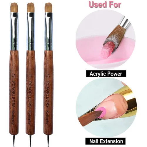 Vista 4 de PCAORLEORS - Cepillo de uñas acrílicas con pelo de visón 100% puro y mango de madera, cepillo profesional francés de gel para aplicación acrílica