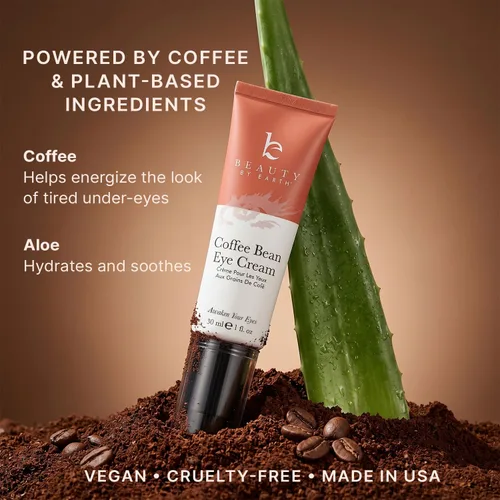 Vista 5 de Beauty by Earth Crema de ojos con cafeína para hinchazón y bolsas debajo de los ojos, fabricada en Estados Unidos con ingredientes naturales