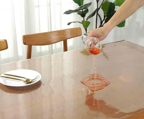 Vista 4 de Protector redondo transparente para mesa, de plástico de 0.069 pulgadas de grosor, tapete de vinilo grueso, impermeable, resistente al calor
